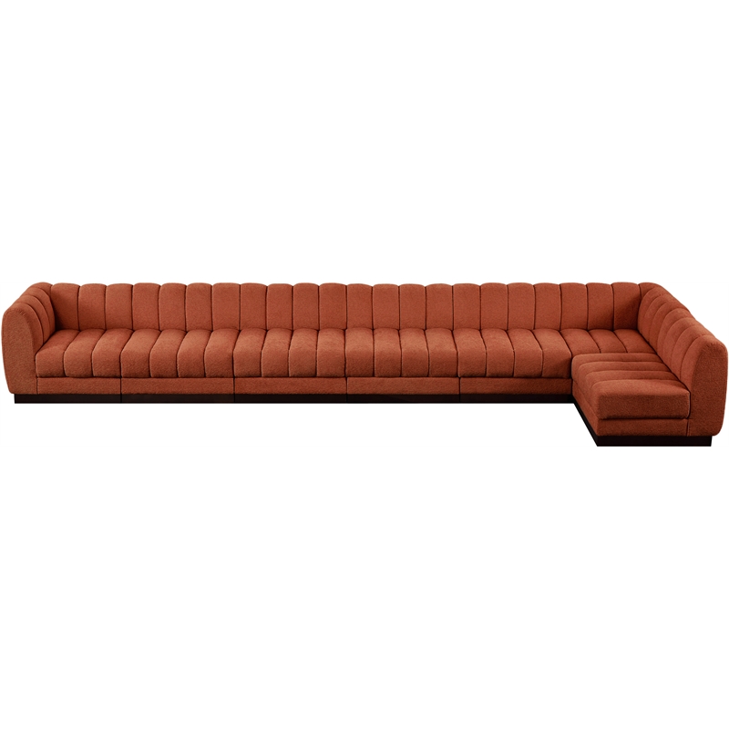 Meridian Furniture Quinn 7-Piece L-Shaped Fabric Modular Sectional in Orange