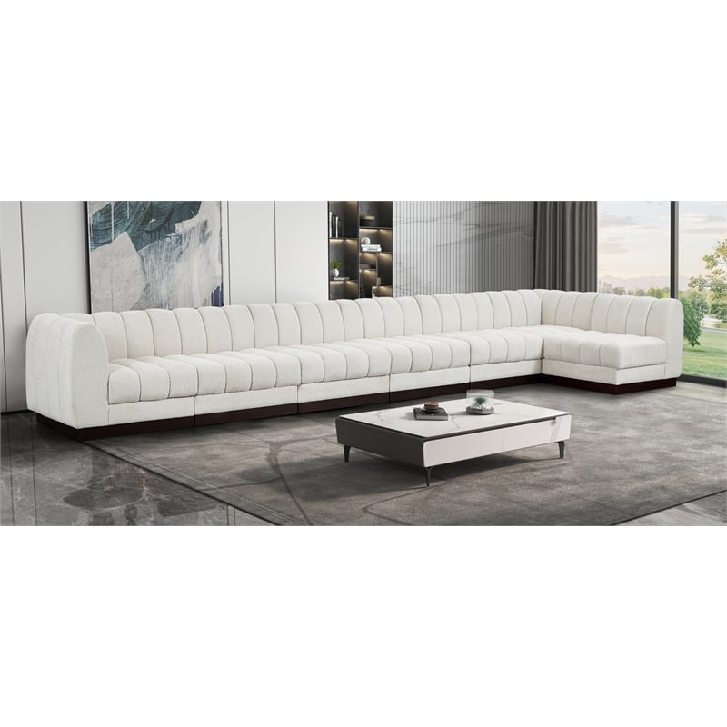 Meridian Furniture Quinn 7-Piece L-Shaped Fabric Modular Sectional in Cream