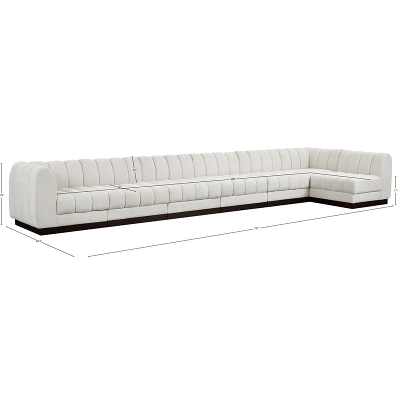 Meridian Furniture Quinn 7-Piece L-Shaped Fabric Modular Sectional in Cream