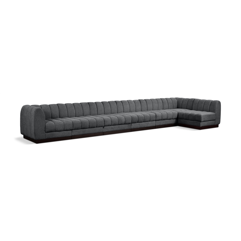 Meridian Furniture Quinn 7-Piece L-Shaped Fabric Modular Sectional in Dark Gray