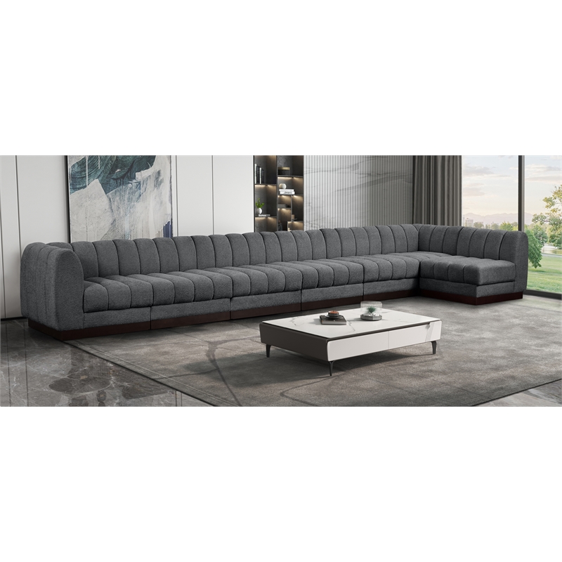 Meridian Furniture Quinn 7-Piece L-Shaped Fabric Modular Sectional in Dark Gray