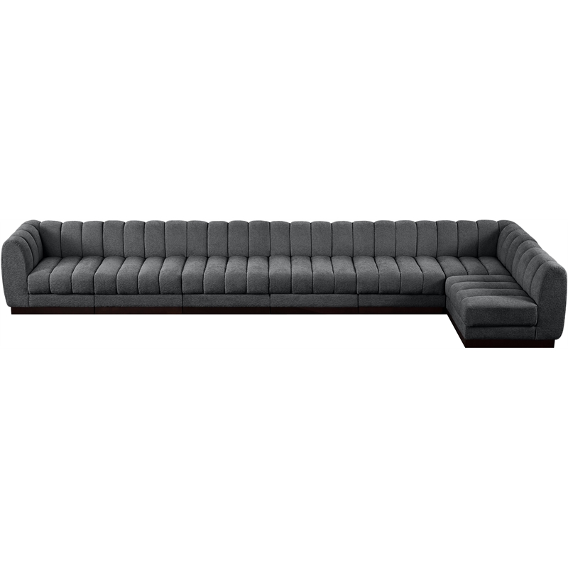 Meridian Furniture Quinn 7-Piece L-Shaped Fabric Modular Sectional in Dark Gray
