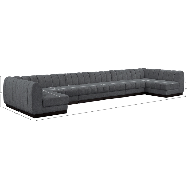 Meridian Furniture Quinn 8-Piece U-Shaped Fabric Modular Sectional in Dark Gray