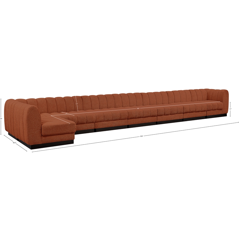 Meridian Furniture Quinn 8-Piece L-Shaped Fabric Modular Sectional in Orange