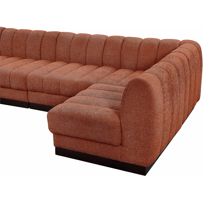 Meridian Furniture Quinn 8-Piece L-Shaped Fabric Modular Sectional in Orange
