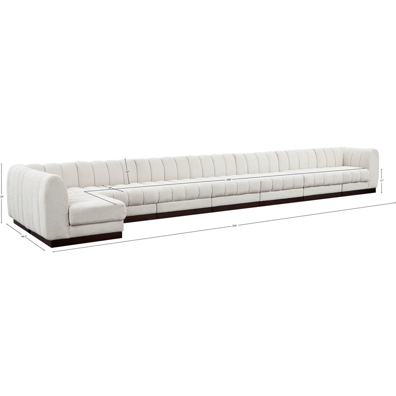 Meridian Furniture Quinn 8-Piece L-Shaped Fabric Modular Sectional in Cream