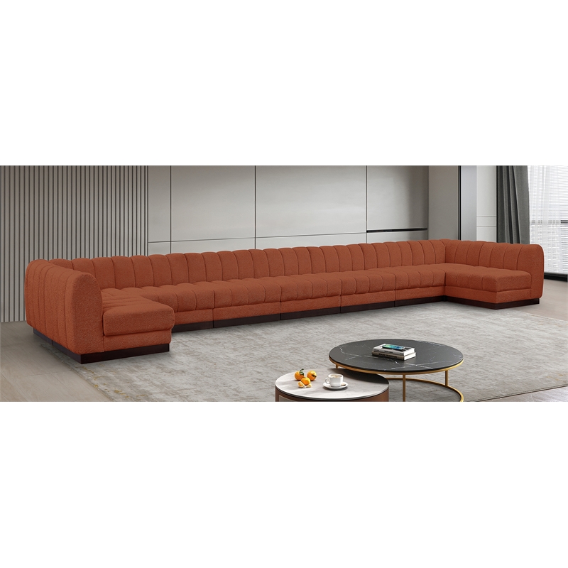 Meridian Furniture Quinn 9-Piece U-Shaped Fabric Modular Sectional in Orange