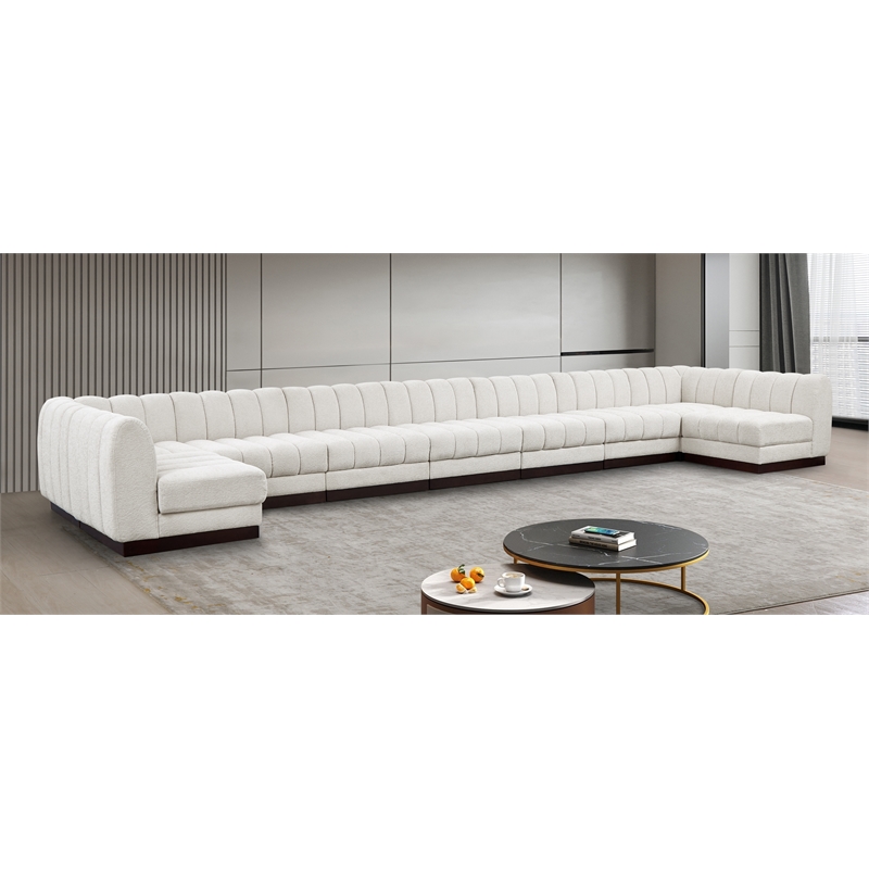 Meridian Furniture Quinn 9-Piece U-Shaped Fabric Modular Sectional in Cream