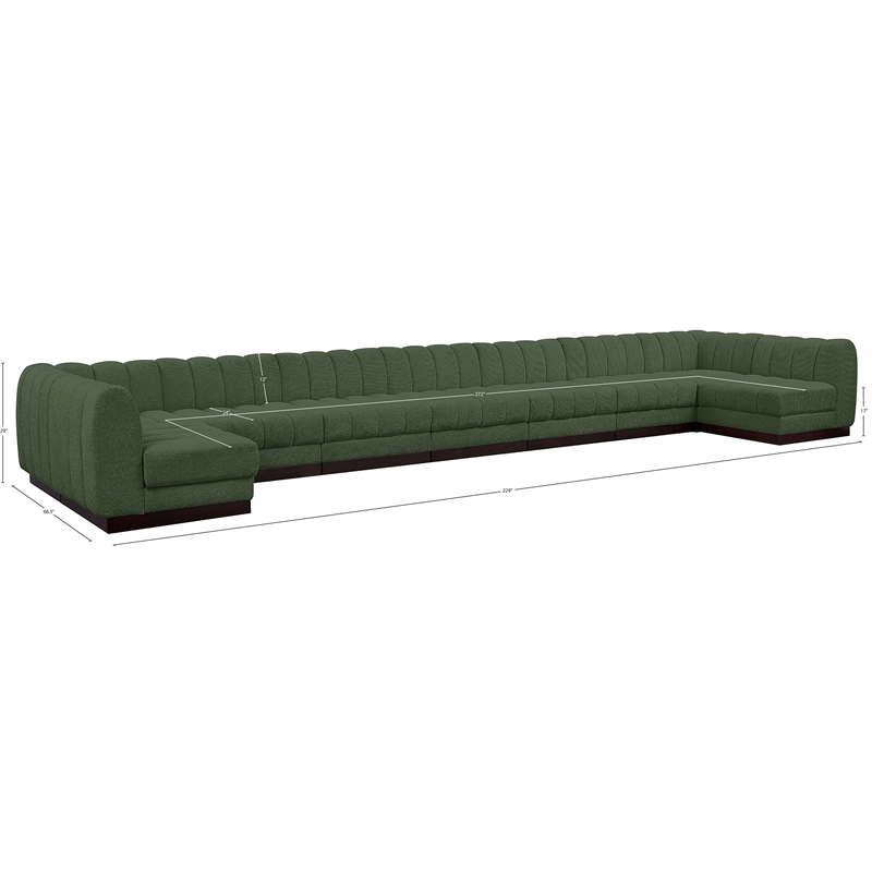 Meridian Furniture Quinn 9-Piece U-Shaped Fabric Modular Sectional in Green