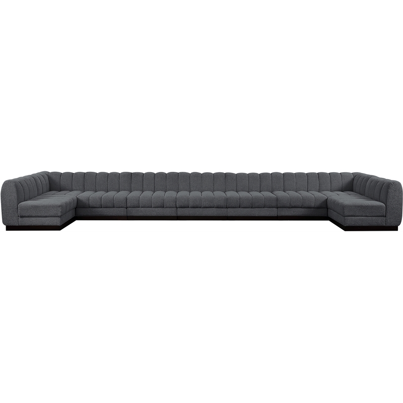 Meridian Furniture Quinn 9-Piece U-Shaped Fabric Modular Sectional in Dark Gray
