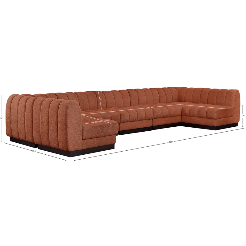 Meridian Furniture Quinn 7 PC U-Shaped Fabric Modular Sectional in Cognac Orange