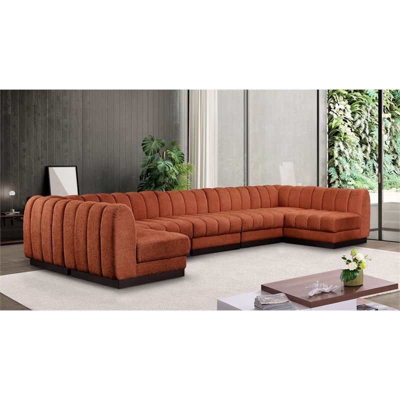 Meridian Furniture Quinn 7 PC U-Shaped Fabric Modular Sectional in Cognac Orange