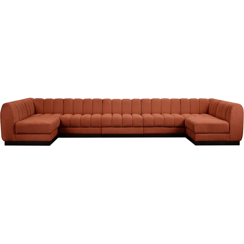 Meridian Furniture Quinn 7 PC U-Shaped Fabric Modular Sectional in Cognac Orange
