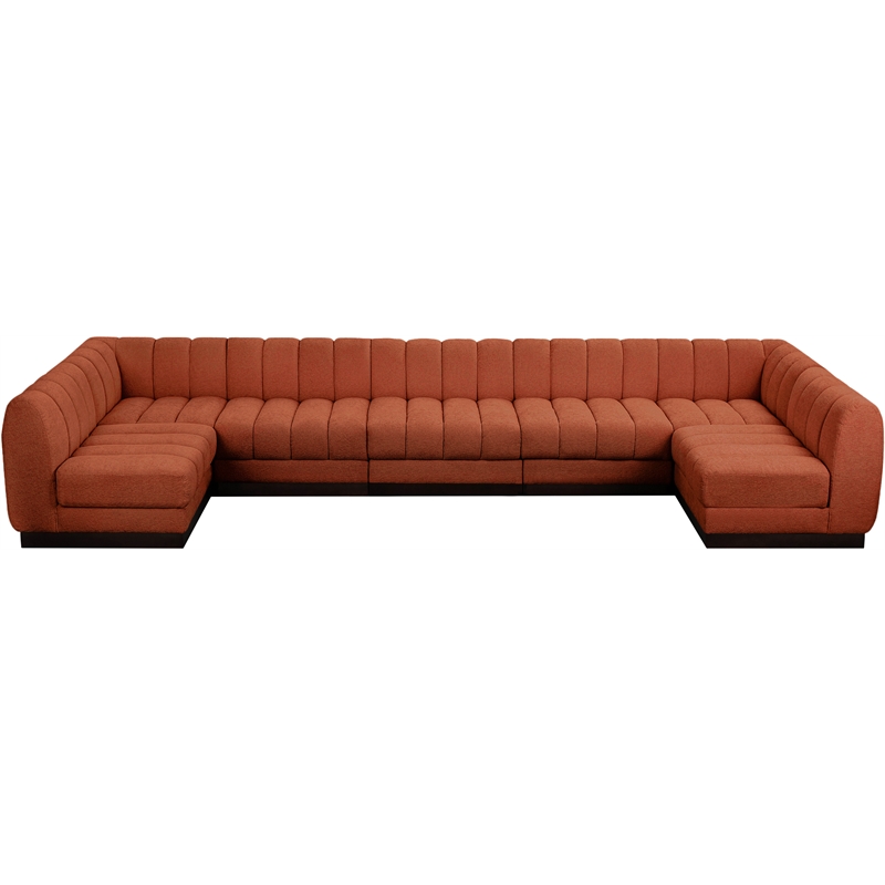 Meridian Furniture Quinn 7 PC U-Shaped Fabric Modular Sectional in Cognac Orange