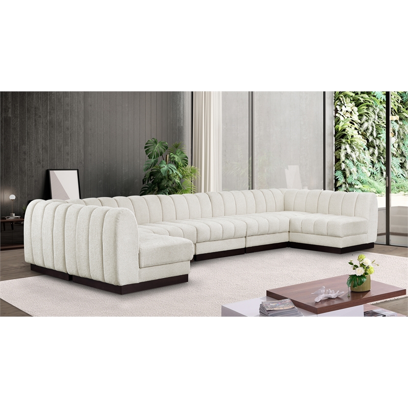 Meridian Furniture Quinn 7-Piece U-Shaped Fabric Modular Sectional in Cream