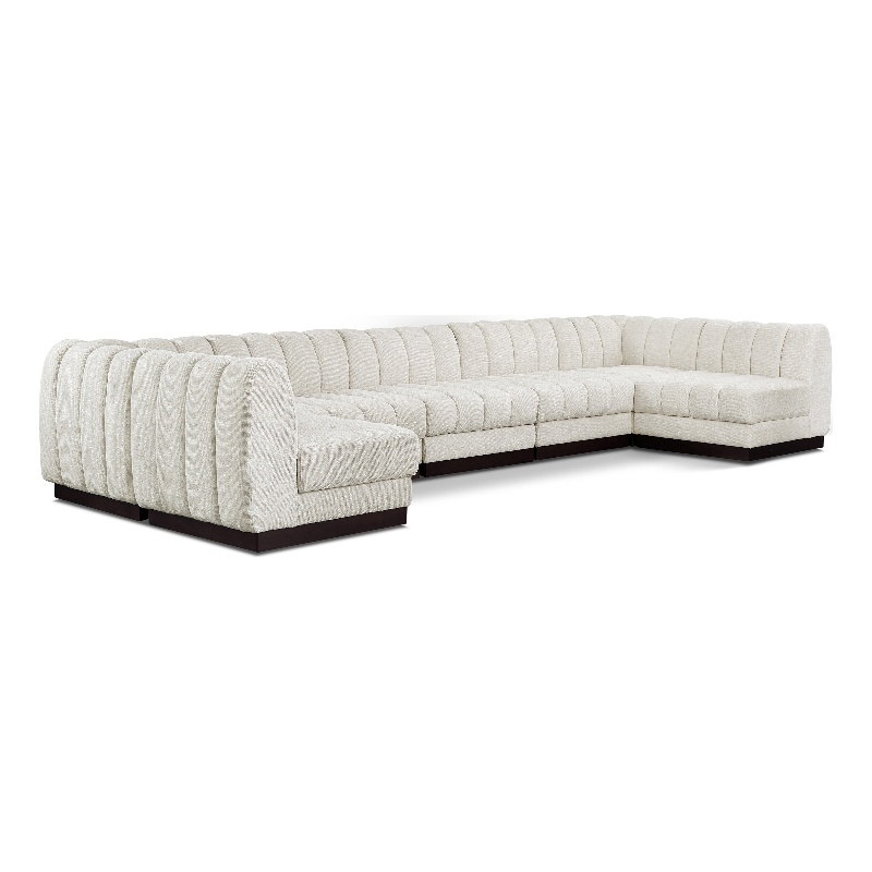 Meridian Furniture Quinn 7-Piece U-Shaped Fabric Modular Sectional in Cream