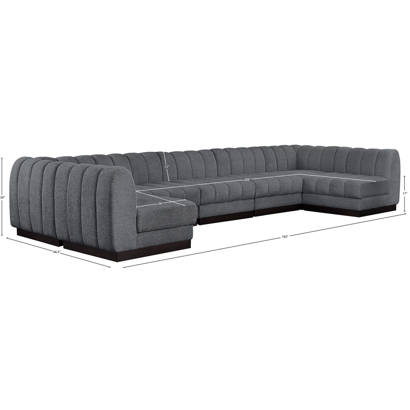 Meridian Furniture Quinn 7-Piece U-Shaped Fabric Modular Sectional in Dark Gray