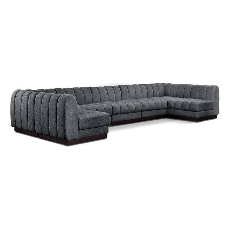 Meridian Furniture Quinn 7-Piece U-Shaped Fabric Modular Sectional in Dark Gray
