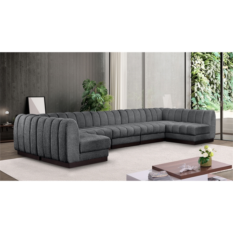 Meridian Furniture Quinn 7-Piece U-Shaped Fabric Modular Sectional in Dark Gray