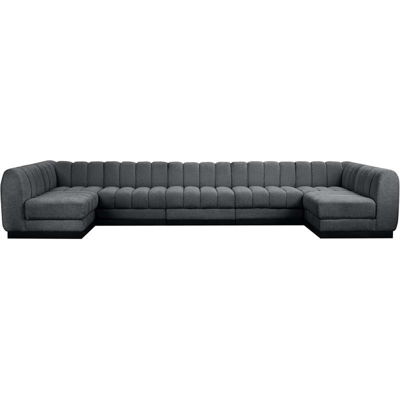 Meridian Furniture Quinn 7-Piece U-Shaped Fabric Modular Sectional in Dark Gray