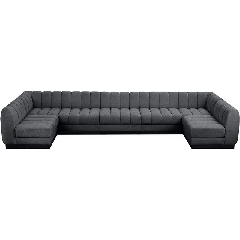 Meridian Furniture Quinn 7-Piece U-Shaped Fabric Modular Sectional in Dark Gray