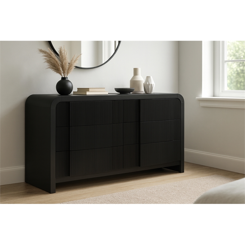 meridian furniture fluted black oak veneer dresser