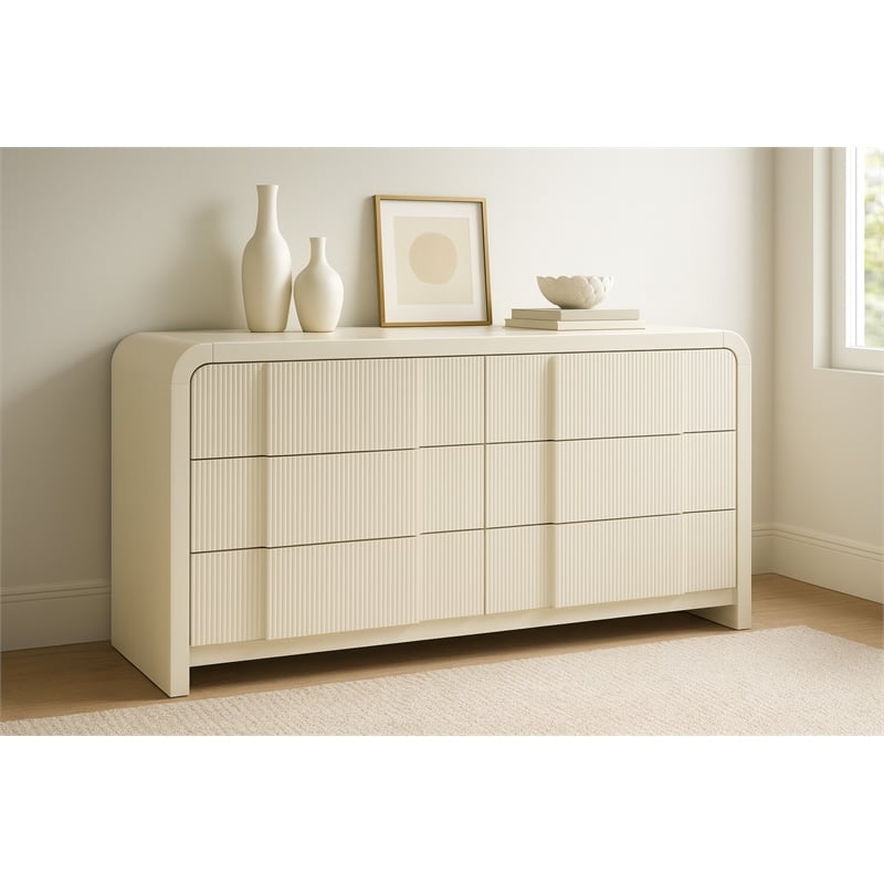 Meridian Furniture Fluted Cream Oak Veneer Dresser