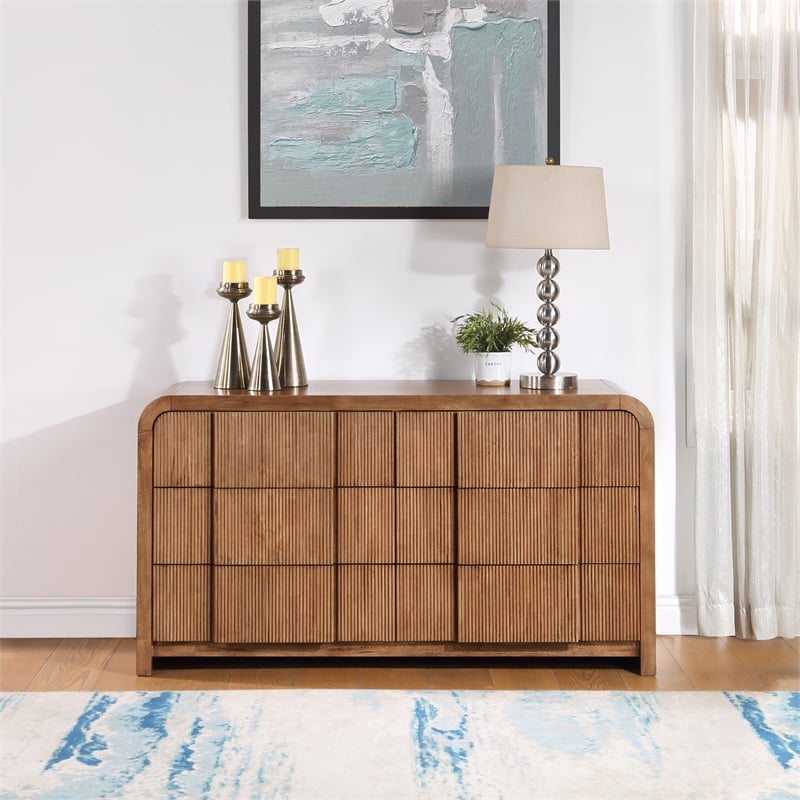 Meridian Furniture Fluted Walnut Oak Veneer Dresser