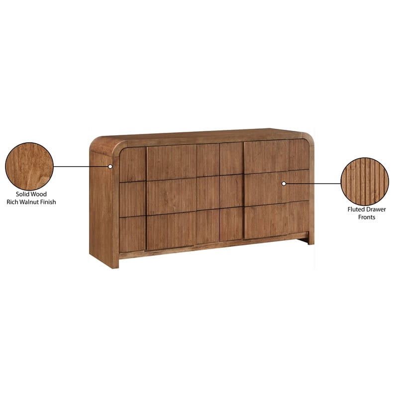 Meridian Furniture Fluted Walnut Oak Veneer Dresser