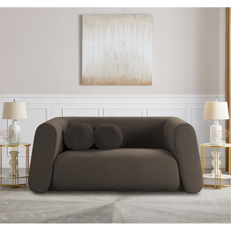 Meridian Furniture Abbington Contemporary Boucle Fabric Loveseat in Brown