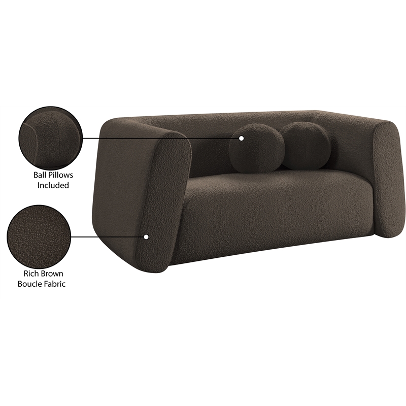 Meridian Furniture Abbington Contemporary Boucle Fabric Loveseat in Brown