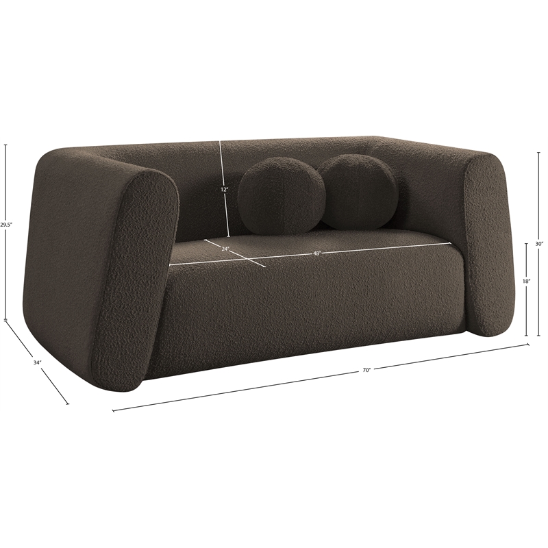 Meridian Furniture Abbington Contemporary Boucle Fabric Loveseat in Brown