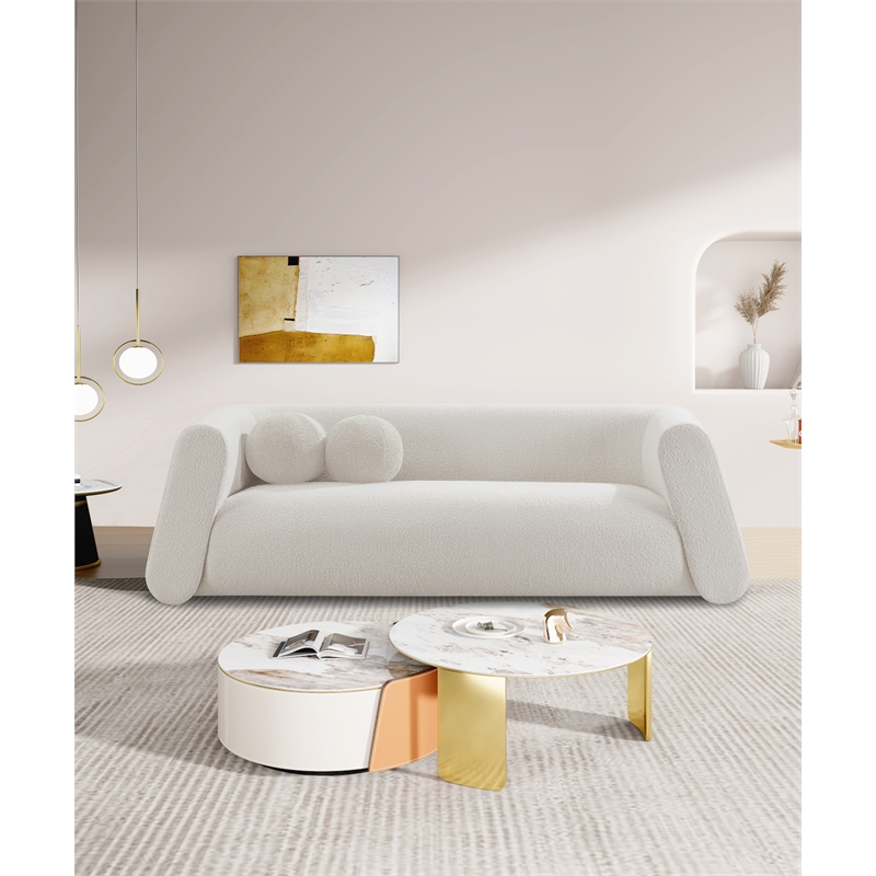 meridian furniture abbington contemporary boucle fabric sofa in cream
