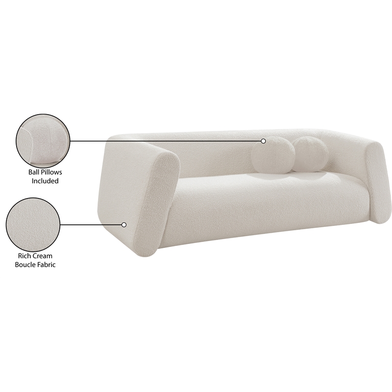 meridian furniture abbington contemporary boucle fabric sofa in cream