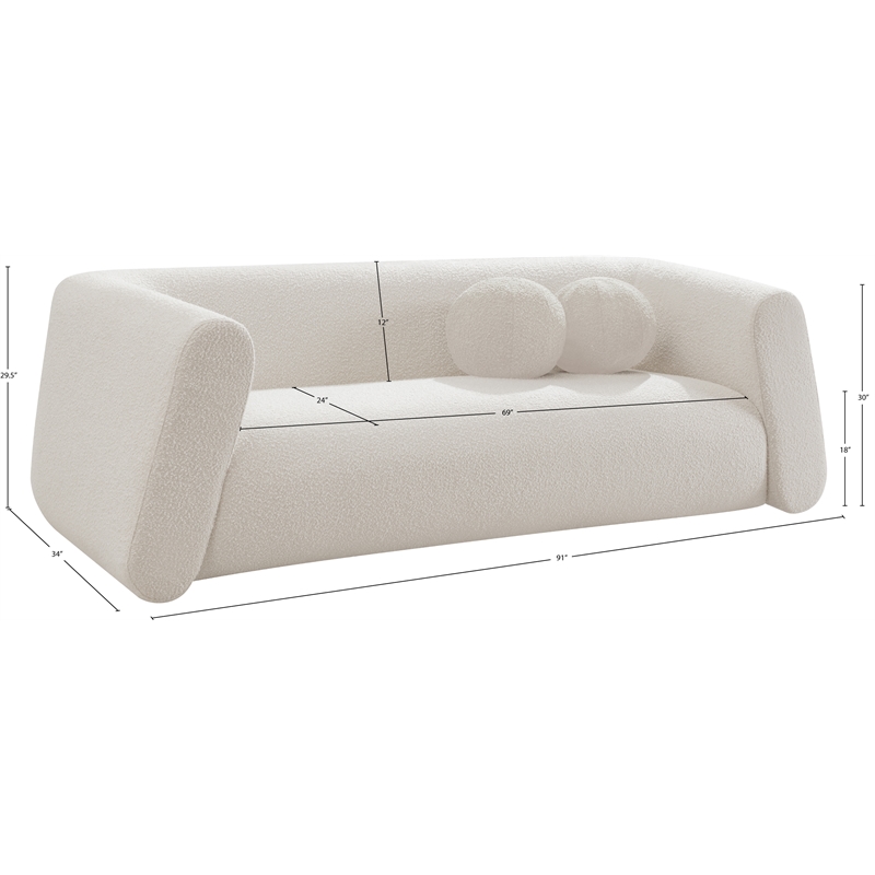 meridian furniture abbington contemporary boucle fabric sofa in cream