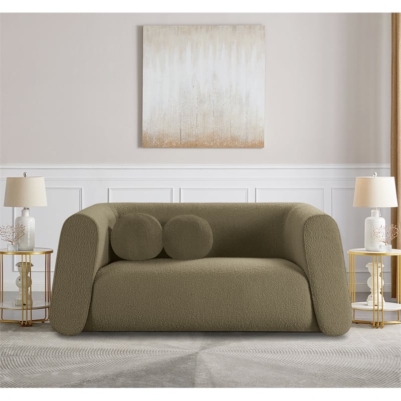 Meridian Furniture Abbington Contemporary Boucle Fabric Loveseat in Olive Green