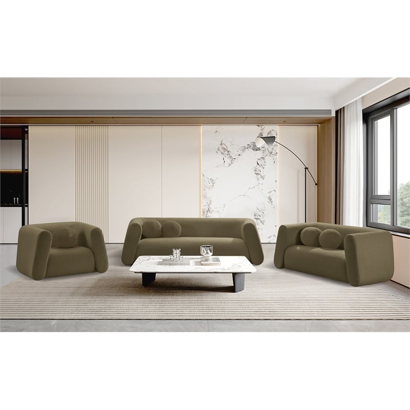 Meridian Furniture Abbington Contemporary Boucle Fabric Loveseat in Olive Green