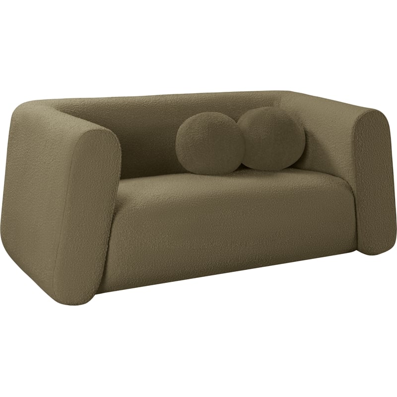 Meridian Furniture Abbington Contemporary Boucle Fabric Loveseat in Olive Green
