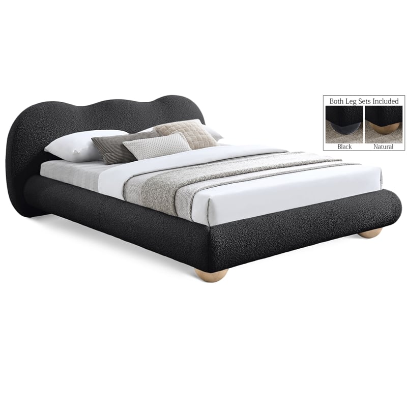 Meridian Furniture Hyde Contemporary Boucle Fabric Full Bed in Black