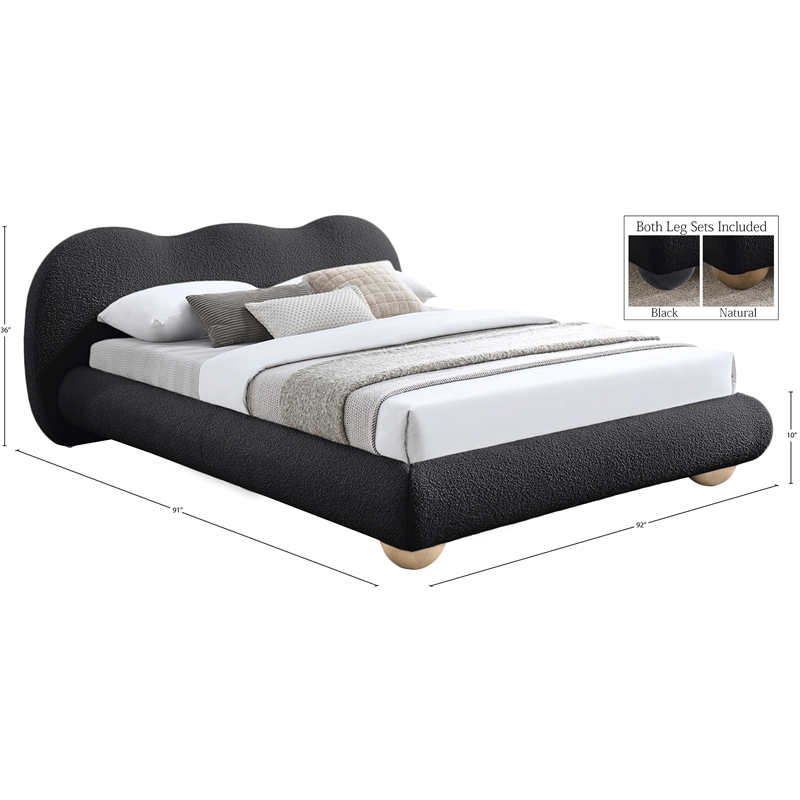 Meridian Furniture Hyde Contemporary Boucle Fabric King Bed in Black