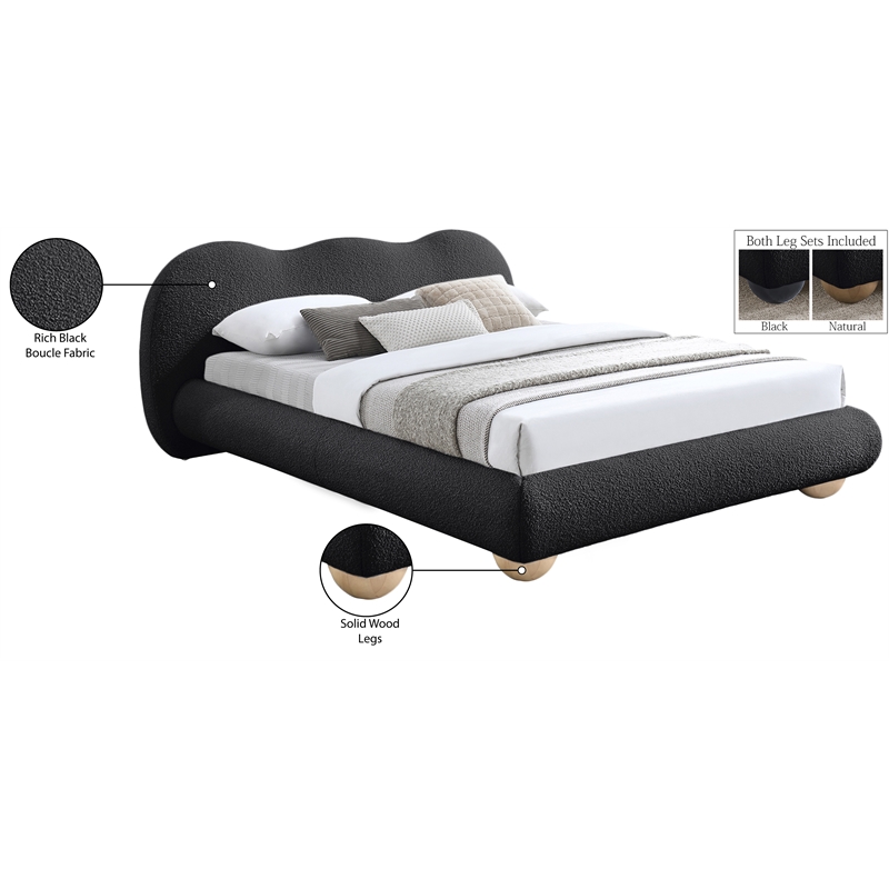 Meridian Furniture Hyde Contemporary Boucle Fabric Queen Bed in Black