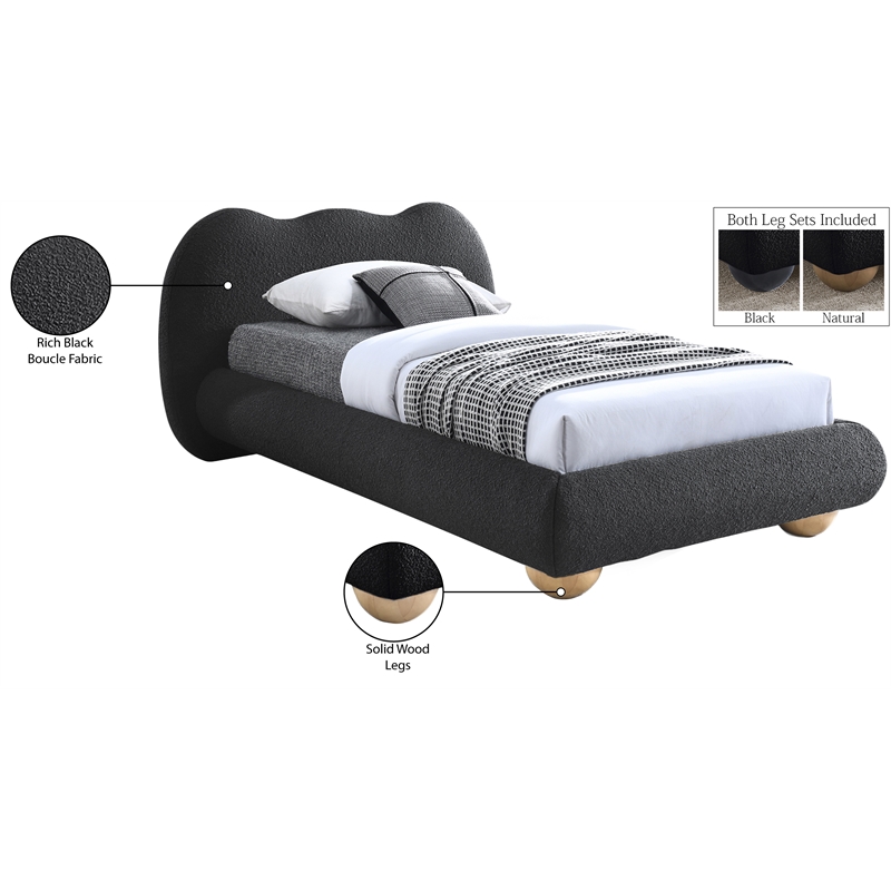 Meridian Furniture Hyde Contemporary Boucle Fabric Twin Bed in Black
