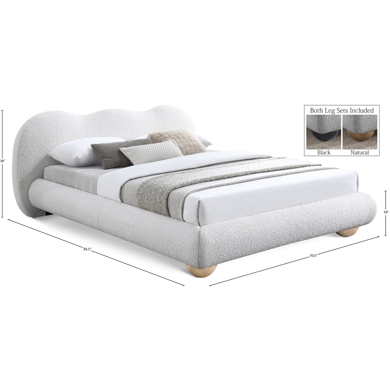 Meridian Furniture Hyde Contemporary Boucle Fabric Full Bed in Cream