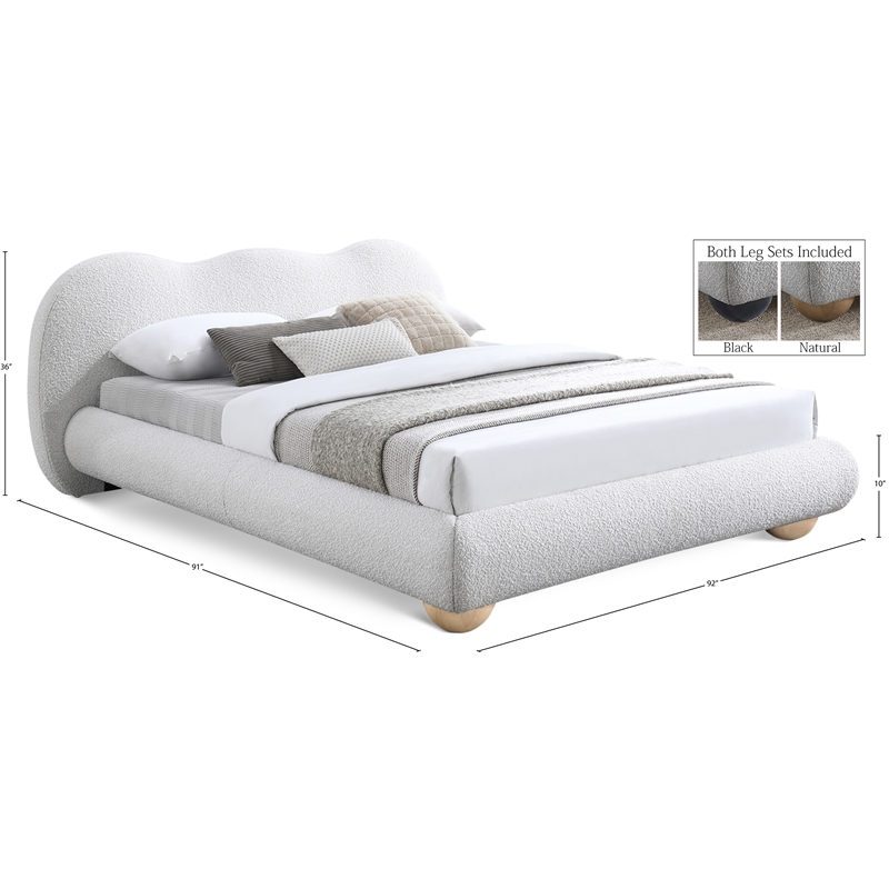 Meridian Furniture Hyde Contemporary Boucle Fabric King Bed in Cream