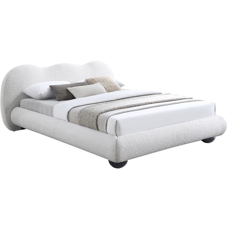 Meridian Furniture Hyde Contemporary Boucle Fabric King Bed in Cream
