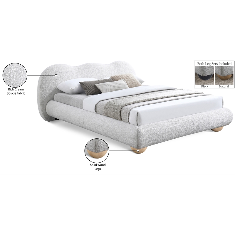 Meridian Furniture Hyde Contemporary Boucle Fabric Queen Bed in Cream