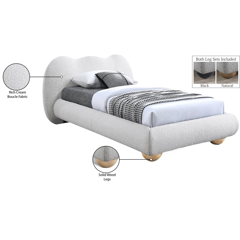Meridian Furniture Hyde Contemporary Boucle Fabric Twin Bed in Cream