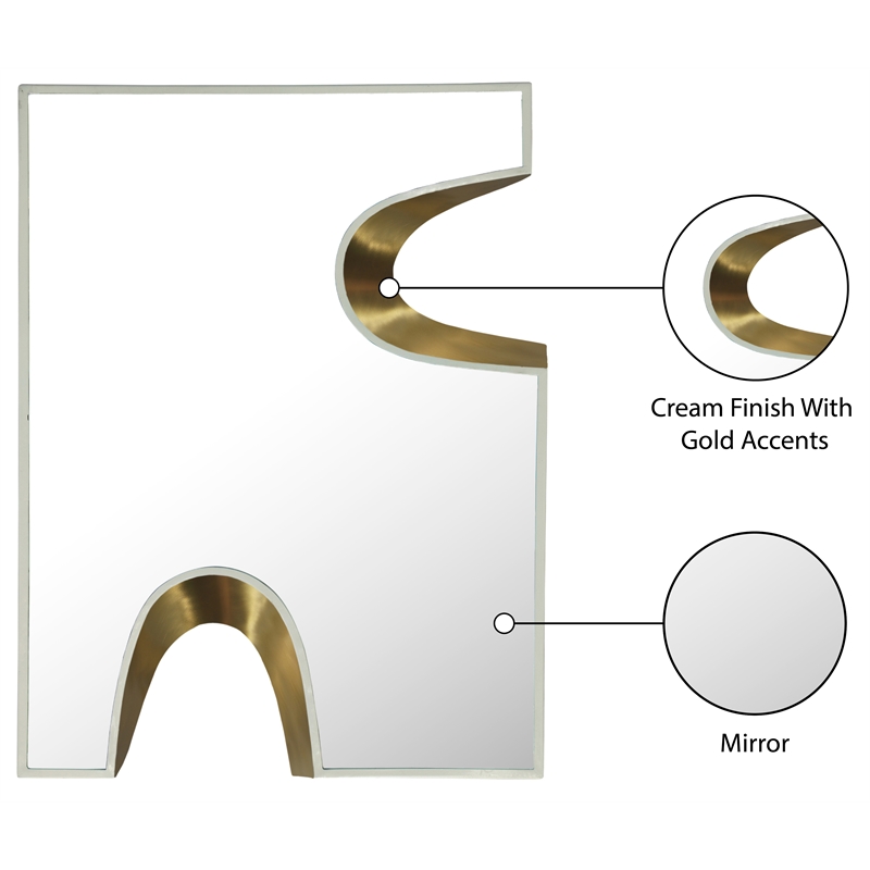 Meridian Furniture Soleil Cream Mirror with Gold Iron Metal Accents