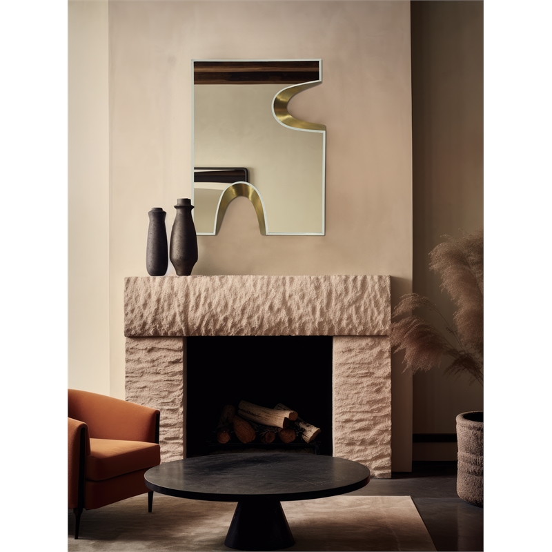 Meridian Furniture Soleil Cream Mirror with Gold Iron Metal Accents