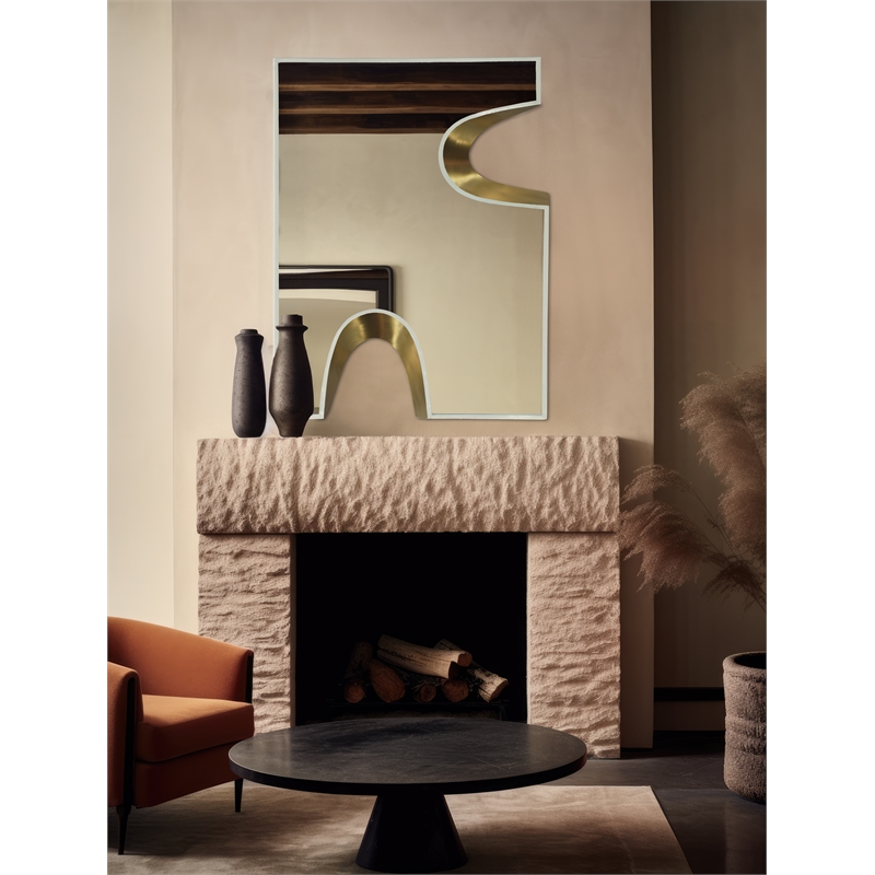 Meridian Furniture Soleil Cream Mirror with Gold Iron Metal Accents